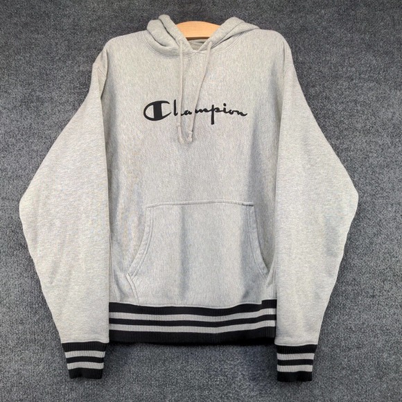 Champion Reverse Weave Men's Hoodie Gray Medium Pullover Long Sleeve Pockets - Picture 2 of 14